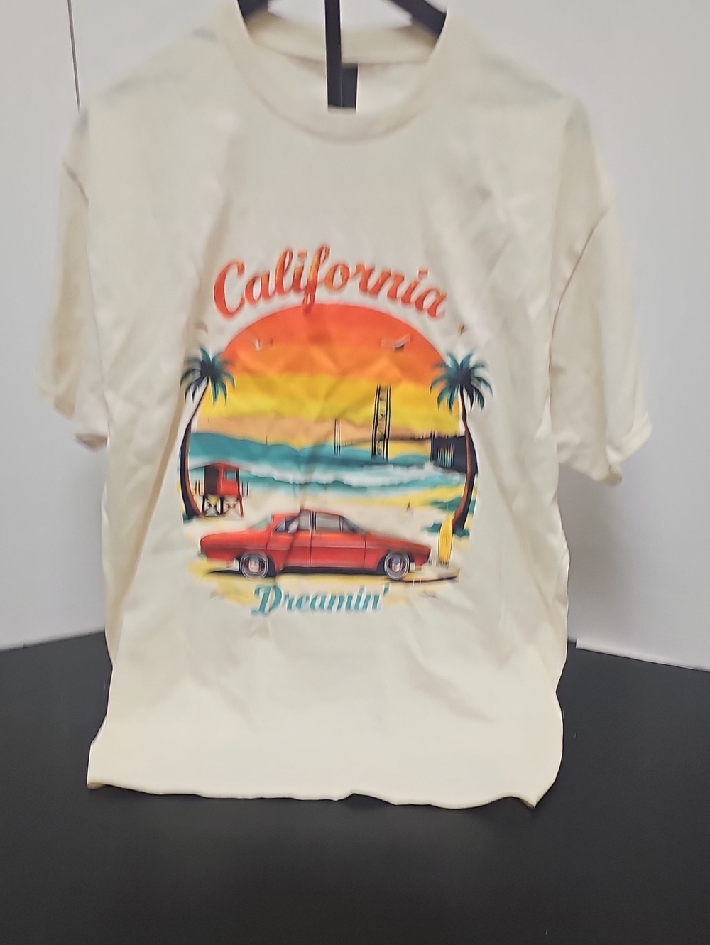 Port and Company Cream California Dreamin' Graphic Tee with Red Car